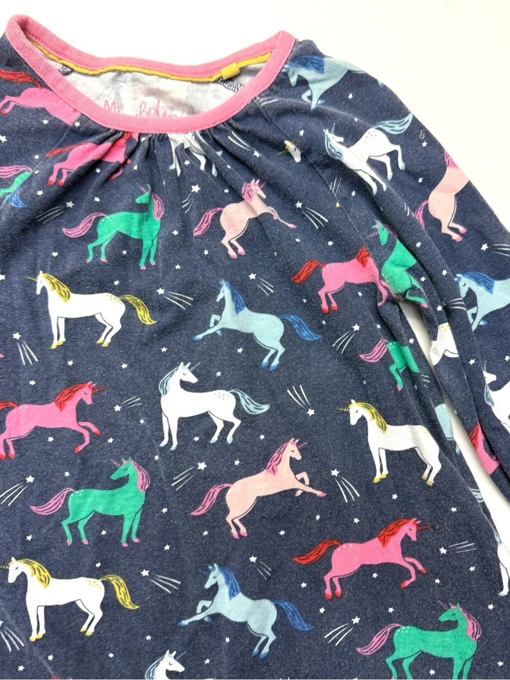 Mini Boden Navy Blue Unicorn Horse Print Long-Sleeve Dress Cotton